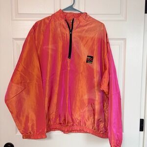 Vintage Surf Style Iridescent Windbreaker Jacket Pink Orange OneSize Made in USA